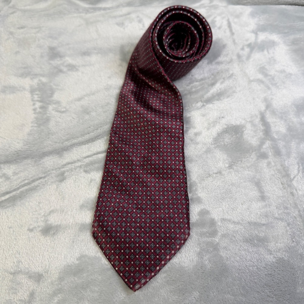 Sulka Silk Tie Mens OS Burgundy Geometric Foulard Luxury Necktie Made in France